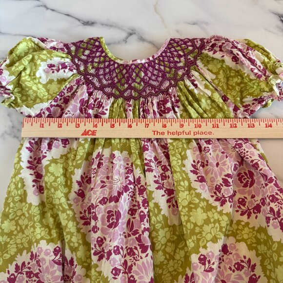 Little Threads Floral Smocked Dress 3T Pink & Green Vintage-Inspired Print - Picture 8 of 9